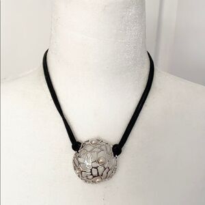Silver and faux pearl dome necklace